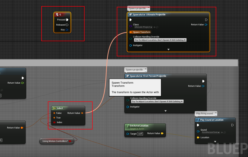 In SpawnActor/Class set UltimateProjectile